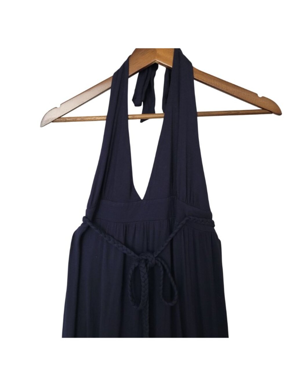 J. Crew Halter Maxi Dress With Braided Waist Tie Womens Size 8 Navy Party - Picture 3 of 7